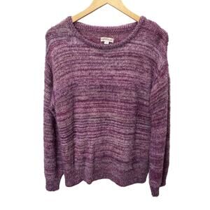 Fuzzy Striped Pullover Womens Sweater‎ Purple Size XS Cozy Soft Textured